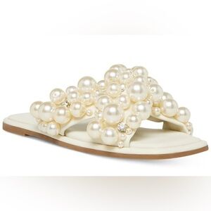 Steve Madden Duri Womens Embellished Imitation Pearl Slide Sandals